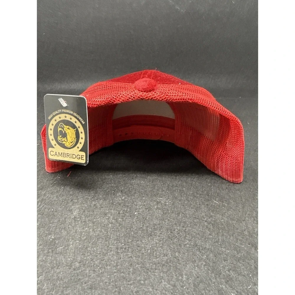 Cambridge Red Velvet Trucker Hat Snapback Mesh Back Flat Bill Cap NWT